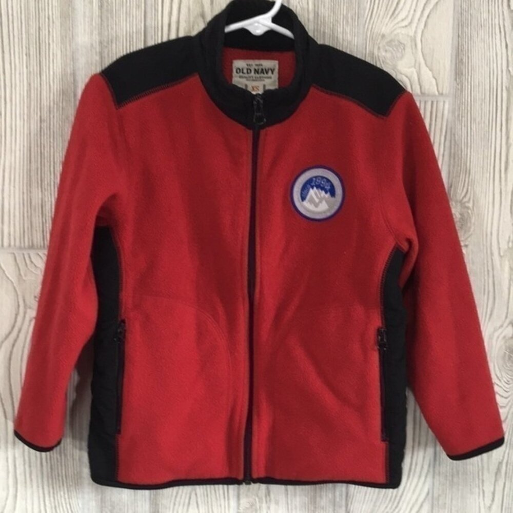 Old Navy Kids XS Red & Black Fleece Zip Up Jacket